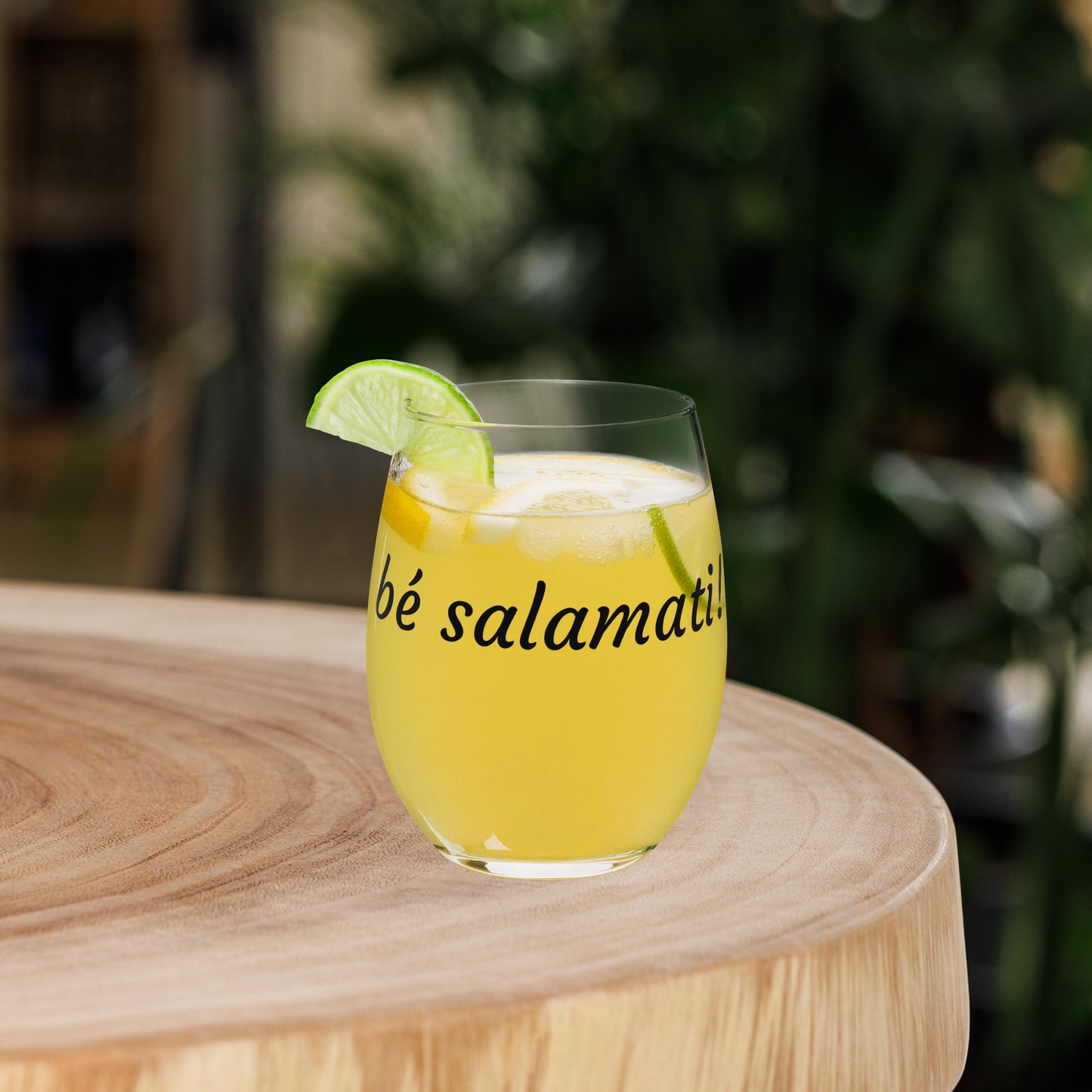 bé salamati! Stemless wine glass