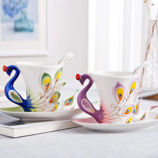 Unique and Elegant Porcelain Coffee or Tea Cups and saucers