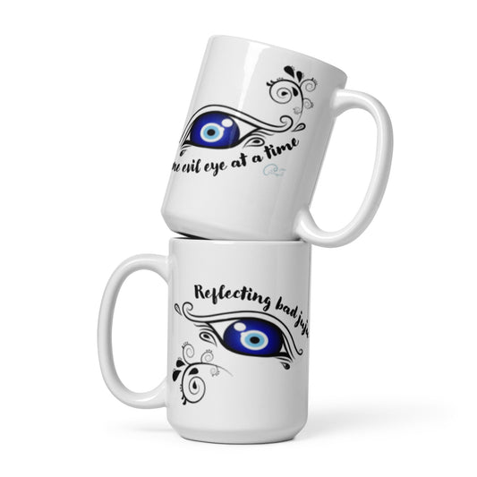 Reflecting bad juju, one evil eye at a time - White glossy mug